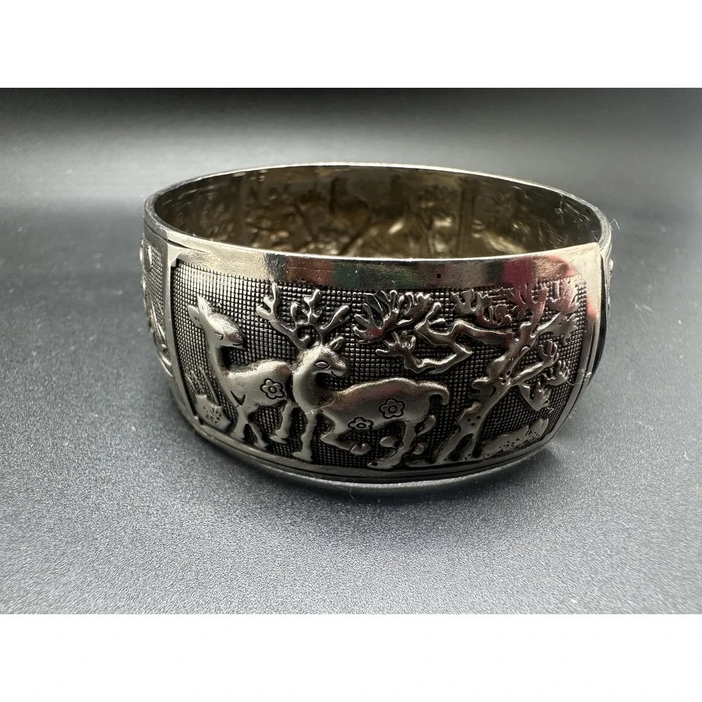 Antique Miao Silver Cuff Bracelet Late 1800s Handmade Talisman Of Eternal Love